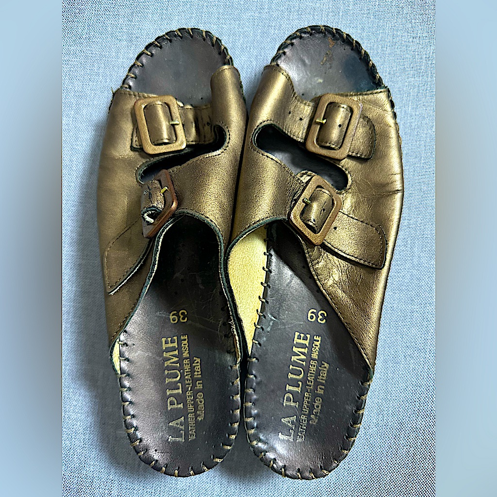La Plume Women’s Copper Leather Made In Italy Adjustable Straps Sandals Size 39